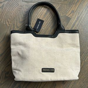 Women’s Rachel Zoe Natural Fabric W/Black Faux Leather Trim Tote Bag